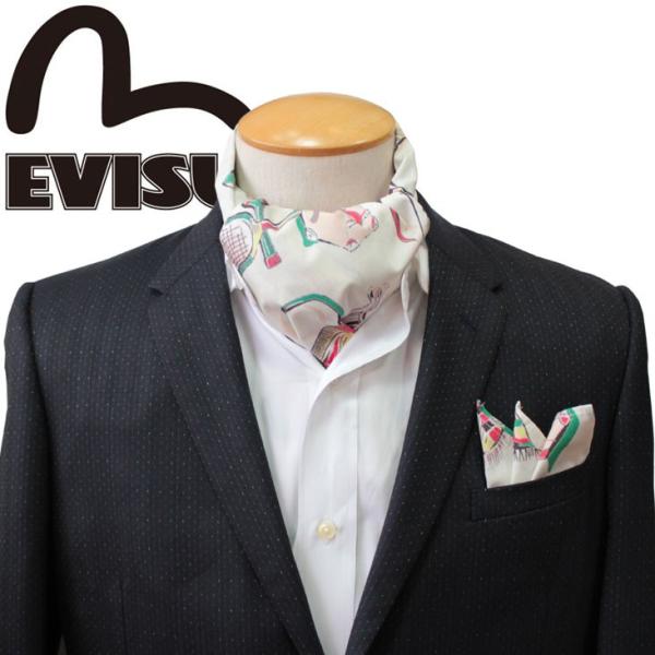 EVISU アスコットタイ ネクタイ チーフ セット 日本製 綿100％ エヴィス