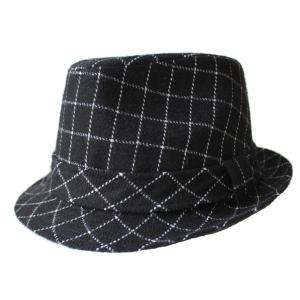 KSD キンシドウ 中折れハット ブラック チェック カジュアル 帽子 メンズ オシャレ57.5cm｜mitoman