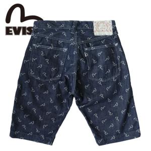 EVISU エヴィス No2 ジーンズ EVISU ハーフパンツ #7550 総柄 デニム パンツ デニムパンツ デニムハーフパンツ メンズ ボタンフライ 綿100％ 散らしカモメ｜mitoman