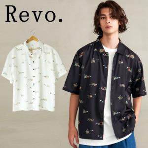 Revo. レヴォ メンズ 半袖 柄シャツ レトロパターン レトロ 柄シャツ アート風 ブラッシュドット柄 プリント 派手 古着 カジュアル 羽織り 軽い 速乾性｜mitoman