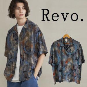 Revo. レヴォ メンズ 半袖シャツ 総柄シャツ レトロ 派手 古着 カジュアル トレンド 個性的 おしゃれ アロハシャツ セミオープンカラー ルーズシルエット｜mitoman