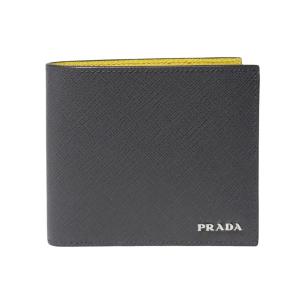 プラダ メンズ二つ折り財布 グレー＋イエロー サフィアーノ 2MO513_C5S_F0VNV PRADA