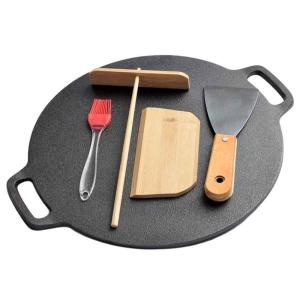 クレープパン 26cm クレープ トンボ付き IH対応 クレープメーカー クレープ焼き器 フライパン 味付け済みの鋳鉄フライパン コーティングされていないノンスティ