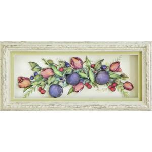 シャドーボックスキット　フルーツ＆フラワー（額、テキスト付き）4×10インチサイズ/3D/ミツヤ/額/クラフト/初心者