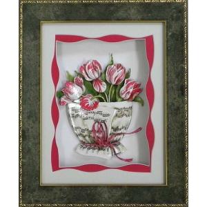 シャドーボックスキット　チューリップ（額、テキスト付き）ポストカードサイズ/3D/ミツヤ/額/クラフト/初心者