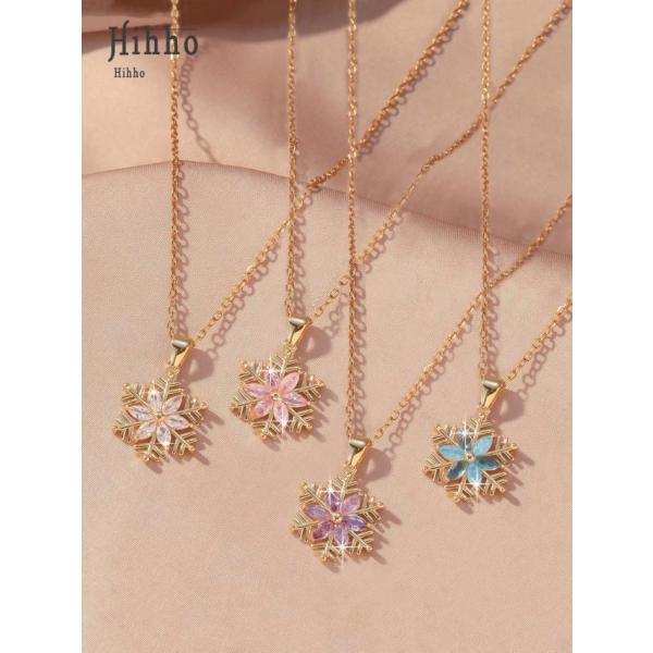 1個 クラシックで多用途なカラフルなクリスマススノーフレークペンダントネックレス - レディースウィ...