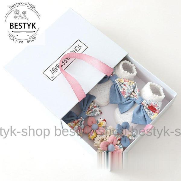 新生児 出産祝い 可愛い 赤ちゃん 女の子 ギフトセット ベビー 髪飾り 靴下 綿 ソックス ヘアバ...