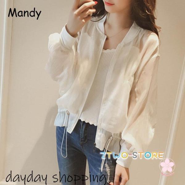 ブラウス ジャケット ブルゾン シースルー 長袖 カジュアル フェミニン ドローコード 羽織 秋冬