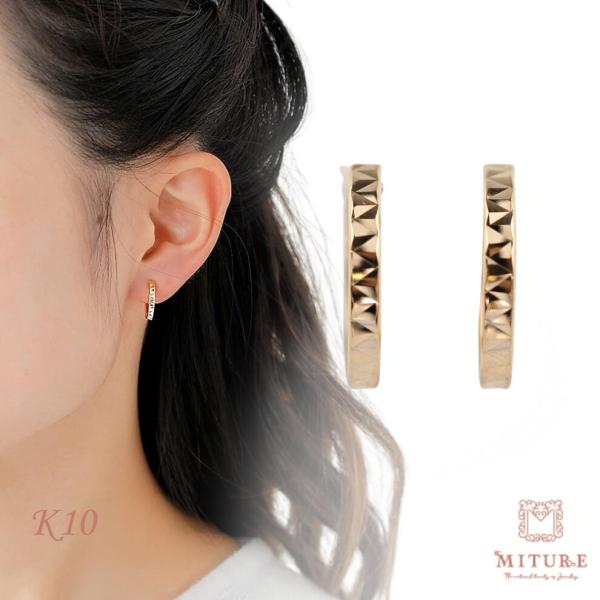 K10  ピアス 10k K10 10金 ゴールド フープ ピアス 丸 地金 幅15mm×13mm ...