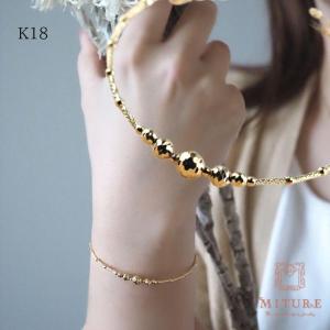 ブレスレット レディース k18 18金 バングル 5mm玉入り ミラーボール