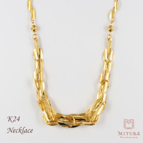 24金 K24 純金 ネックレス 42cm ボリューム グラデーション ひねり ツイスト デザインネ...
