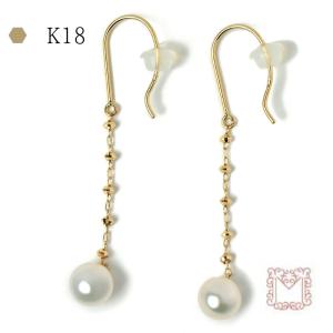 パール ピアス K18 ピアス 18k K18 18金 あこや 真珠 揺れる アメリカンフック プレゼント ギフト MITURE ミチュール｜miture