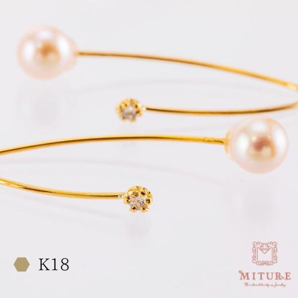 ピアス パール 18金 k18 レディース ダイヤモンド あこやパールキャッチ フックピアス ゴール...