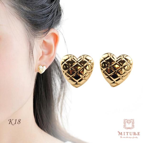K18 ハート ピアス 18k 18金 ゴールド 大きい ボリューム 地金 メロンパン レディース