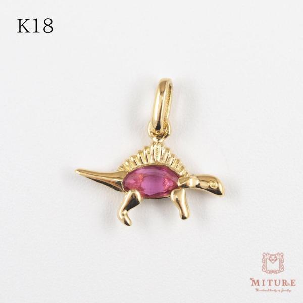 ペンダント ネックレス ルビー K18 イエローゴールド 18k 18金 恐竜 スピノサウルス プレ...