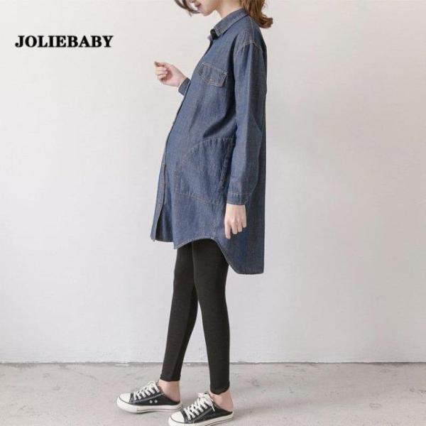 セット授乳服 マタニティ デニムロングワンピース ワンピ マタニティ ワンピース デニムワンピ 長袖...