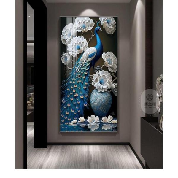 絵画 油絵 壁掛け 孔雀アートパネル 額つき インテリア 美術品 寝室 玄関飾り 撥水 縁起物 北欧