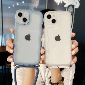 iPhoneケース ２個セット スマホショルダー ストラップ クリア ウェーブ くすみカラー ピークル 気分で付け替えOK 落下防止と手触りで選ぶ２点セット