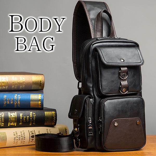 ボディバッグ 上質PUレザー メンズ 男性用 斜めがけ 縦型 ワンショルダーバッグ ウエストバッグ ...