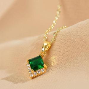ネックレス レディース エメラルド 一粒 小ぶり CZ ダイヤモンド ポイント消化 ニッケルフリー アクセサリー ジュエリー 上品 大人 可愛い