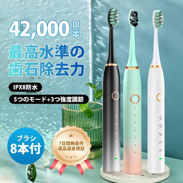電動歯ブラシ 音波歯ブラシ 5本 替えブラシ 歯ブラシ USB 充電式 IPX7防水 歯磨き 口臭予...