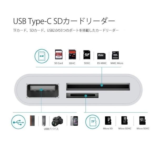 USB Type C SD カード リーダー ポータブル タイプC カメラ Mac Book Pro...