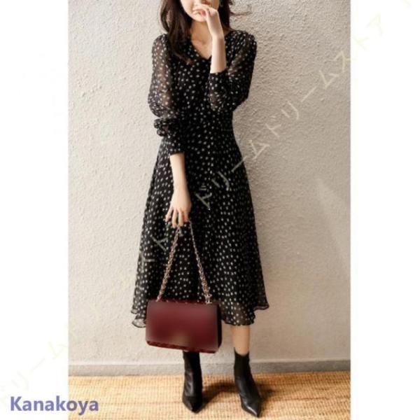 水玉 ドレス ワンピース ロングスカート スカート ブラック ふわりあ 着痩せ 透け感 おしゃれ 膝...