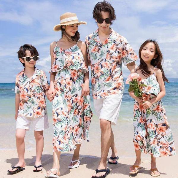 親子ペアルック 上下セット アロハシャツ 海辺 親子コーデ 家族お揃い ママパパ子供でリンク、カップ...