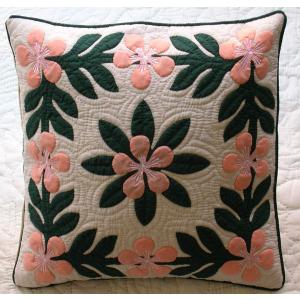 【ハワイアンキルト】クッションカバー45㎝　ハンドメイド ハワイアンキルト クッションカバー 45×45cm ハイビスカス