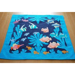 完成品　ハワイアンキルト　ティアレ　タペストリー 約81cm 送料込み 匿名配送 しつけ済みハワイアンキルトキット「ティアレのタペストリー