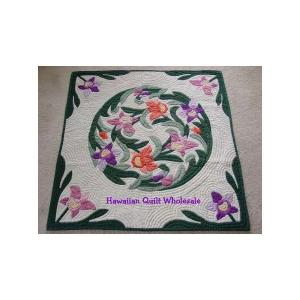 ハワイアンキルト タペストリー 105cm ピカケチューブローズ マリン