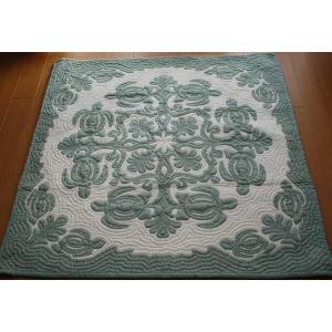 ハワイアンキルト タペストリー 105cm ピカケチューブローズ マリン