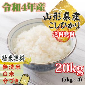 コシヒカリ 米 お米 玄米20kg 5kg×4袋 令和4年産 山形産 白米・無洗米・分づきにお好み精米 送料無料 当日精米