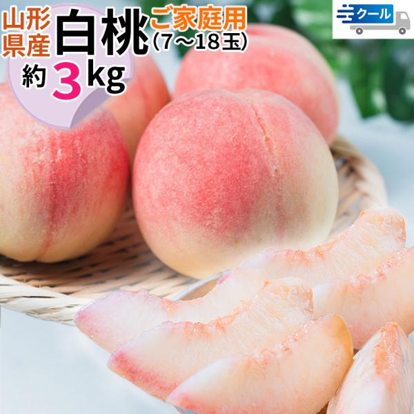 白桃 山形県産 3kg 訳あり ご家庭用 7〜18玉入り チルド 冷蔵便 送料無料 [白桃 家庭用 ...