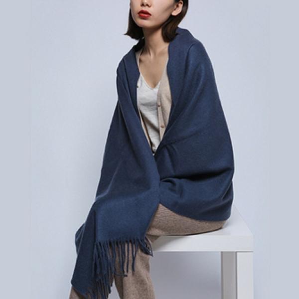 精密織り上質なカシミヤ100％大判ストール、ネイビー系