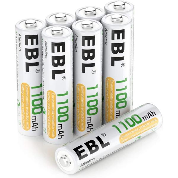 EBL 単4電池 充電式 1100mAhニッケル水素充電式電池、収納ケース付き8パック 電池 単4 ...