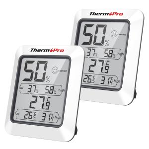 ThermoProサーモプロ 湿度計 デジタル温湿度計 顔マーク 室内温度計湿度計 小型 最高最低温湿度表示2パック TP50｜三輪商店