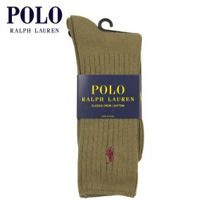 ポロ ラルフローレン 靴下 メンズ 正規品 POLO RALPH LAUREN クルー丈 ビジネスソックス ワンポイント刺繍 COTTON RIB SINGLE SOCK OLIVE 365 - OLIVE｜mixon