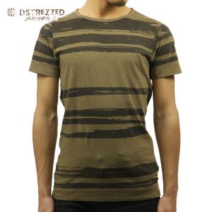 ディストレス Tシャツ 正規販売店 DSTREZZED 半袖Tシャツ PAINTED STRIPE CREW TEE SADDLE BROWN 202233 112 父の日 プレゼント ラッピング｜mixon