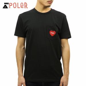 ポーラー POLER 正規販売店 メンズ 半袖ポケットTシャツ FURRY HEART POCKET TEE 21230001-BLK BLACK｜mixon