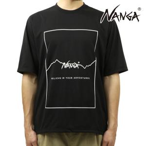 ナンガ メンズ 半袖Tシャツ 正規販売店 NANGA ポリエステル フレームロゴ DRY MIX FRAME LOGO TEE NW2221-1G503 BLAC 父の日 プレゼント ラッピング｜mixon