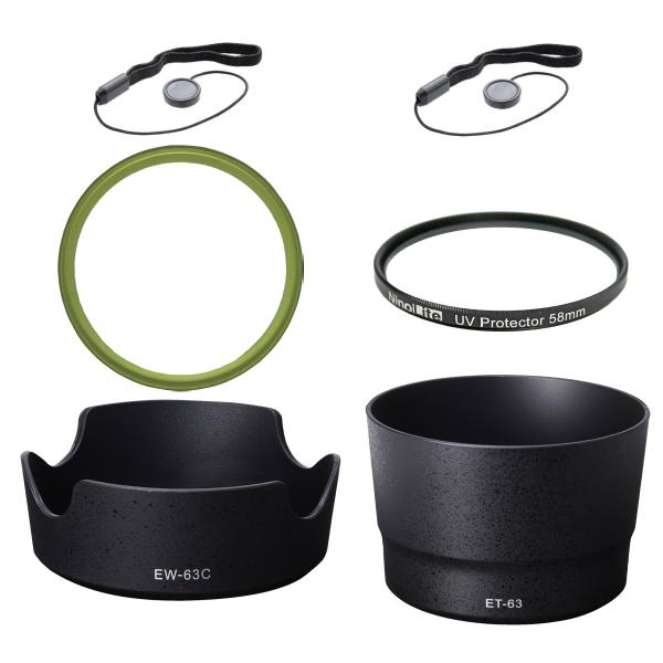 NinoLite６点セット　EW-63C &amp; ET-63 レンズフード ＆ UVフィルター58mm黒...