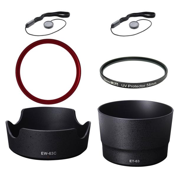 NinoLite６点セット　EW-63C &amp; ET-63 レンズフード ＆ UVフィルター58mm黒...