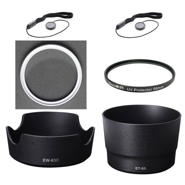 NinoLite６点セット　EW-63C &amp; ET-63 レンズフード ＆ UVフィルター58mm黒...
