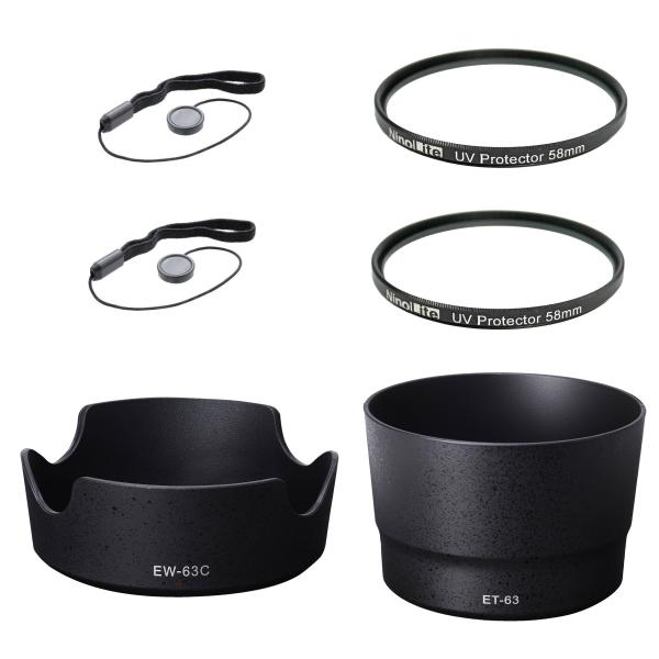 ６点セット、NinoLite EW-63C &amp; ET-63 レンズフード ＆ UVフィルター58mm...