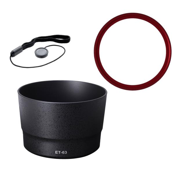 NinoLite ET-63 レンズフード &amp; UVフィルター58mm赤  &amp; レンズ キャップ 紛...