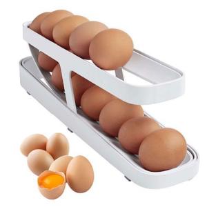 卵ケース 冷蔵庫収納 卵保護ケース エッグホルダー2段 自動 ローリング 卵ボックス 卵入れ キッチン収納 玉子収納 取り出し便利 冷蔵庫用 キッチン｜miyabanbi