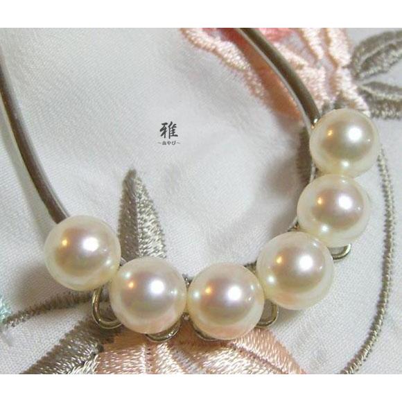 【 雅 】厚巻きの深い照り！9〜8.5ミリ 大粒天然あこや本真珠 Ｕ型かんざし