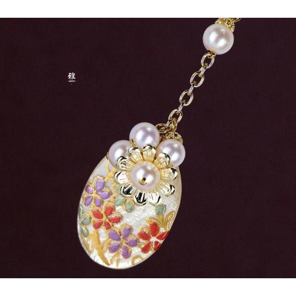 【 雅 】 美しい蒔絵♪白蝶貝*天然あこや本真珠 帯飾り