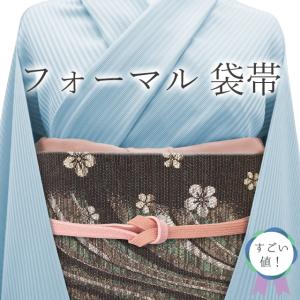 すごい値！袋帯 正絹 薄紫 クリーム色 立涌 花 カジュアル 中古 仕立て